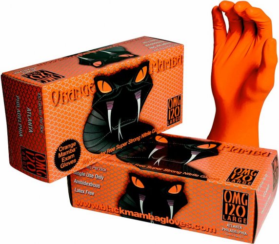 Orange Mamba – odolné jednorázové nitrilové rukavice - Velikost: S